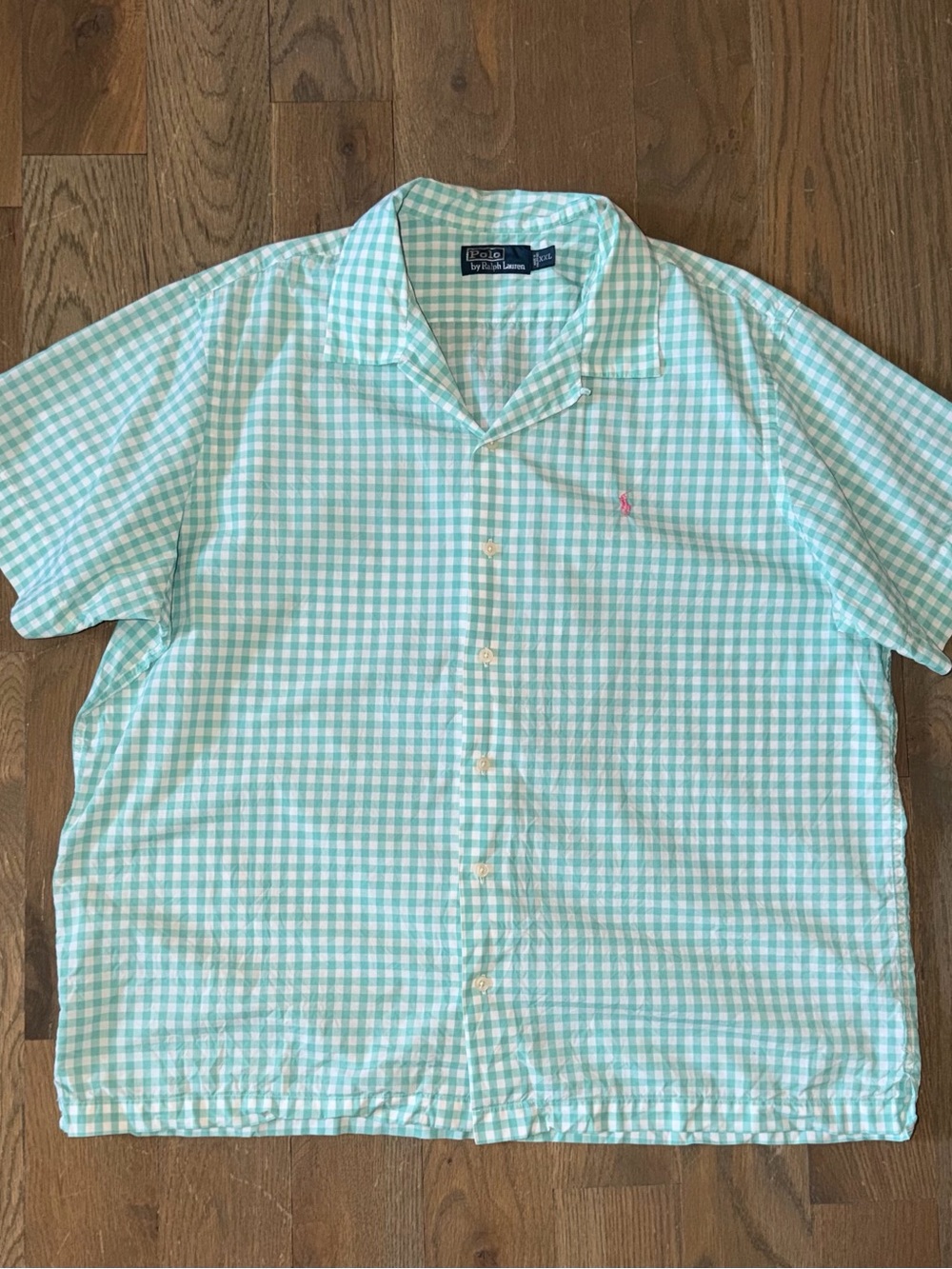 Ralph Lauren Shirt Men's XXL Jade Green Gingham Plaid Classic Fit Pink Pony